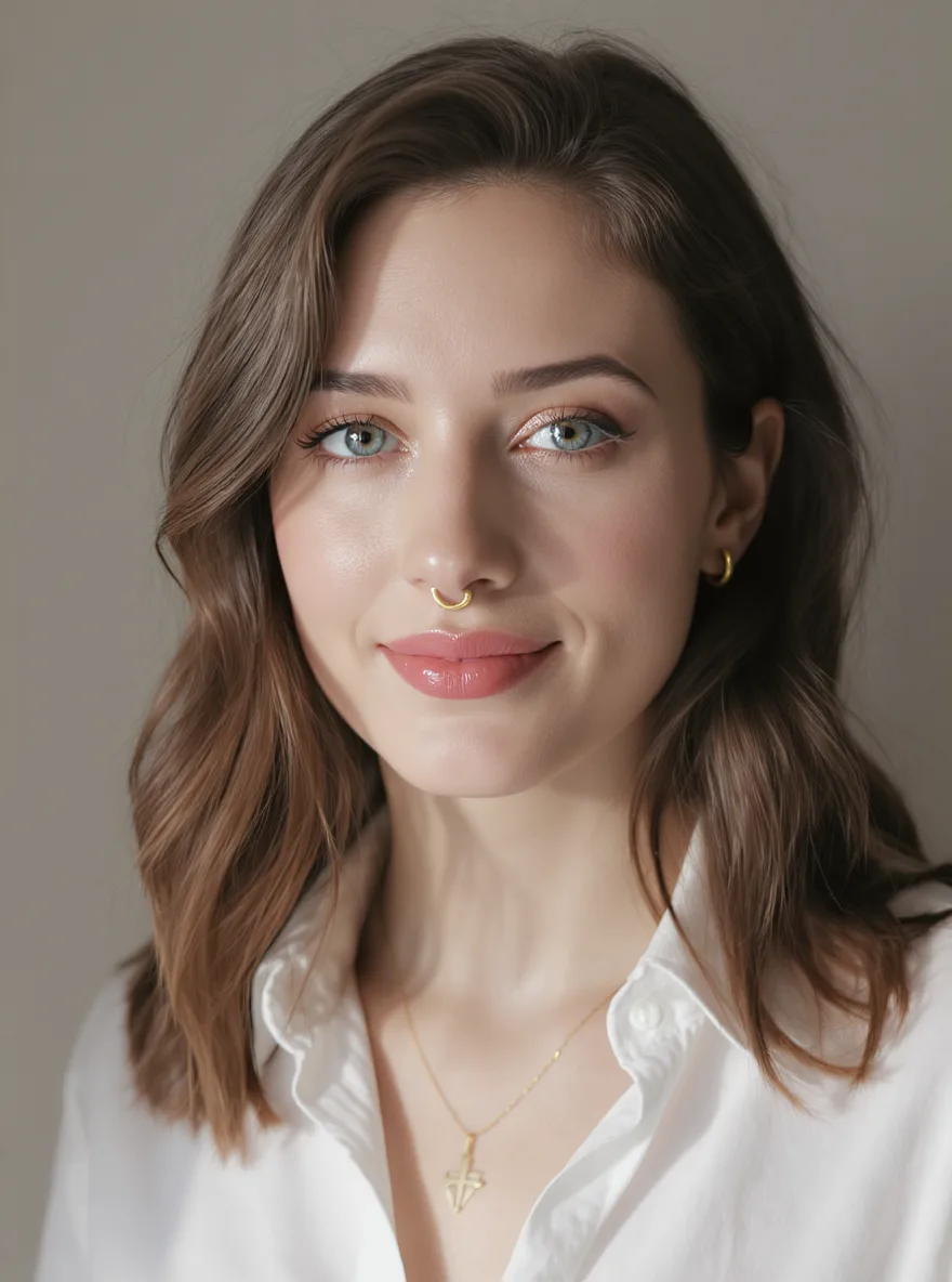 Medium Soft Layers in Rich Chestnut Brown with Side-Swept Bangs